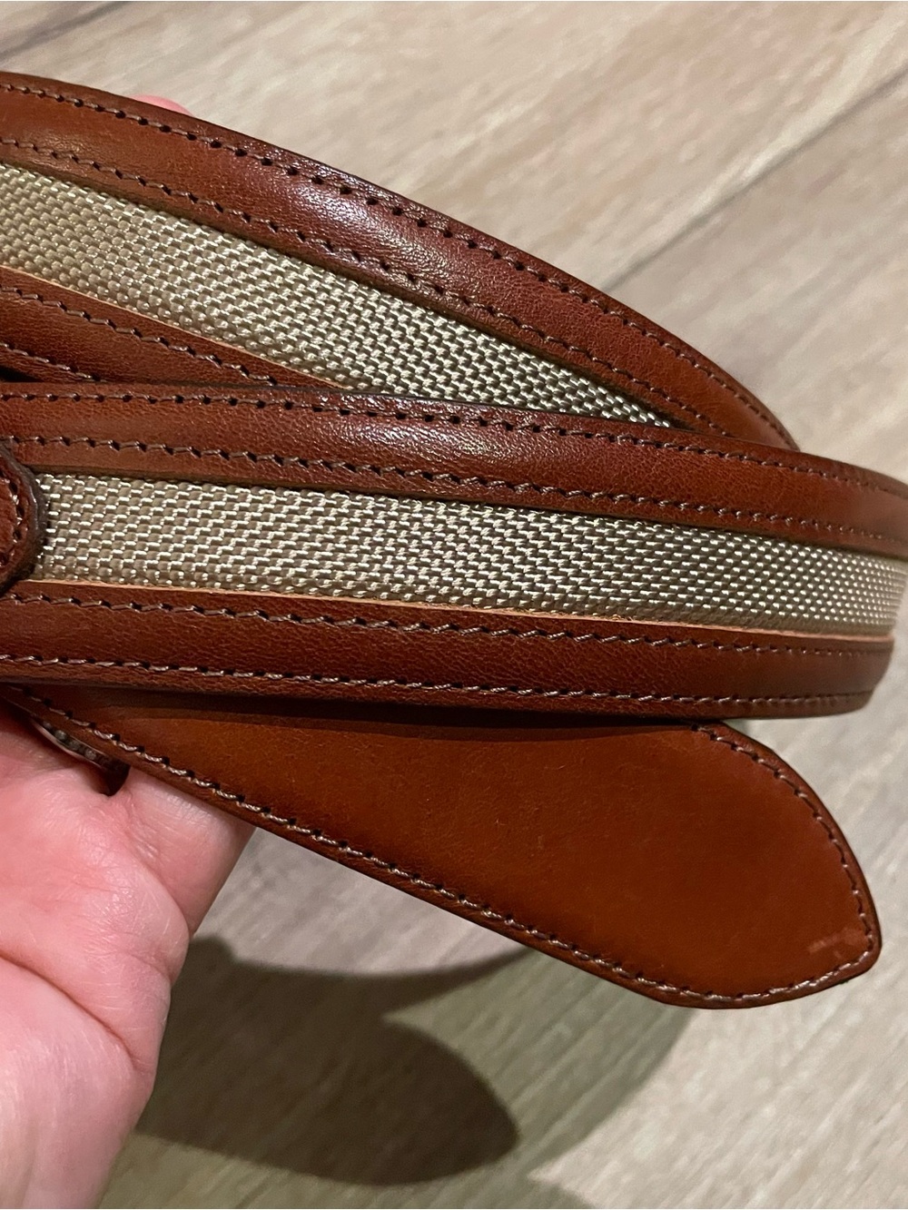 Jos A Bank Mens Belt Size 40 100 cm Brown Genuine Leather & Canvas Made In Italy